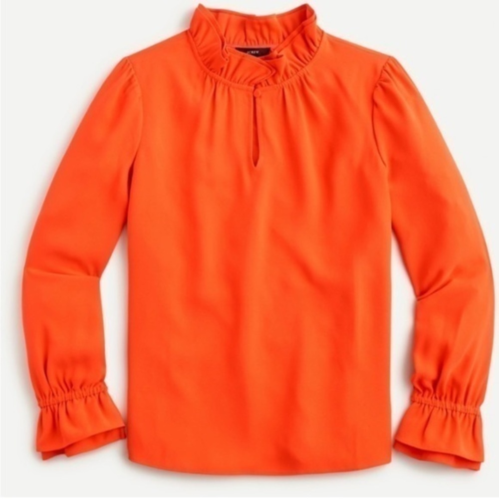 J Crew Ruffleneck Top 365 Crepe Brilliant Sunset XXS